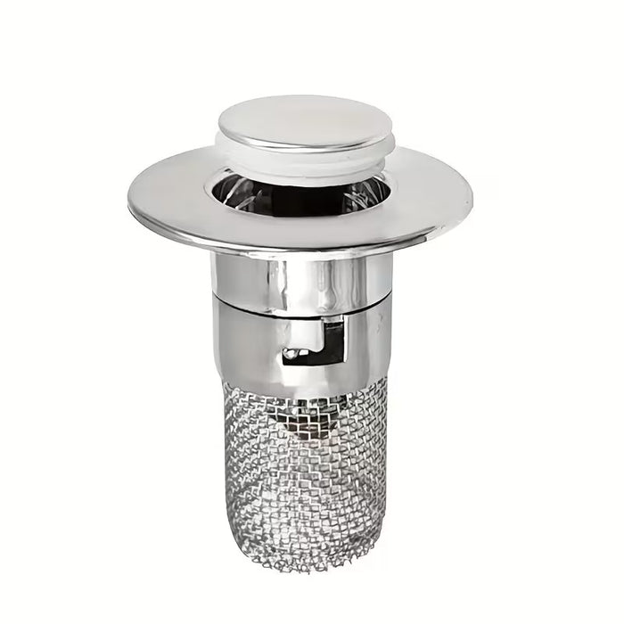 Stainless Steel Pop-Up Bathroom Sink Drain Stopper with Anti-Clog Strainer Basket