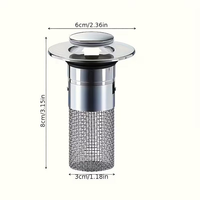 Stainless Steel Pop-Up Bathroom Sink Drain Stopper with Anti-Clog Strainer Basket