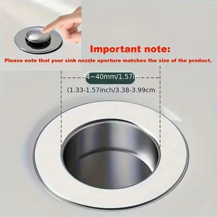 Stainless Steel Pop-Up Bathroom Sink Drain Stopper with Anti-Clog Strainer Basket