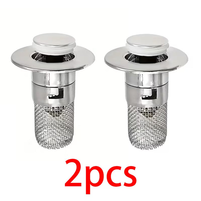 Stainless Steel Pop-Up Bathroom Sink Drain Stopper with Anti-Clog Strainer Basket