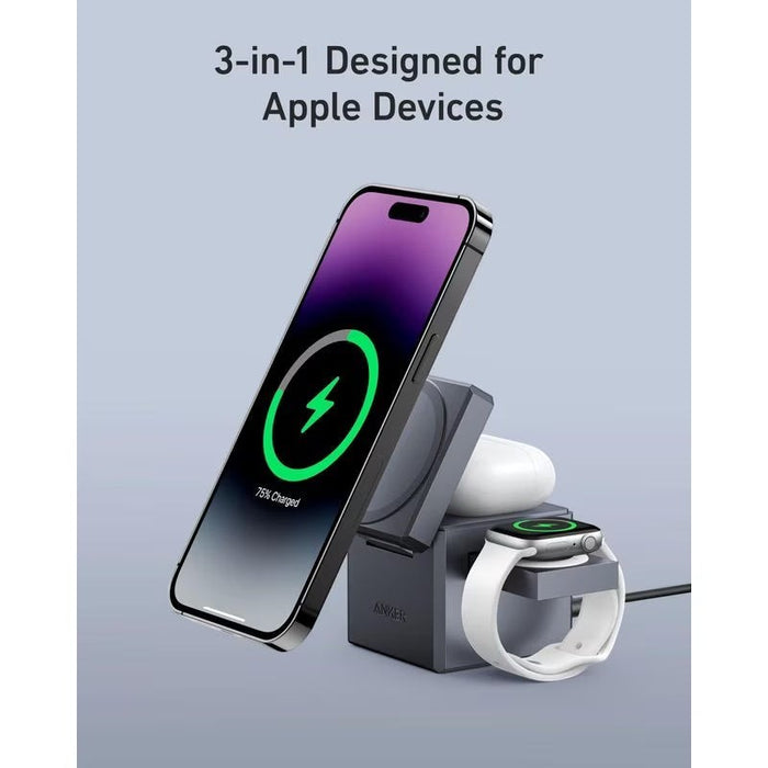Blessing magnetic 3-in-1 charging dock for iPhone, Apple Watch, and AirPods. Dark grey.