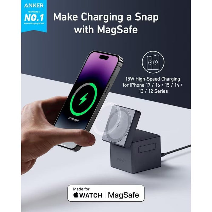 Blessing magnetic charging dock for iPhone and Apple Watch, with fast charging capabilities.