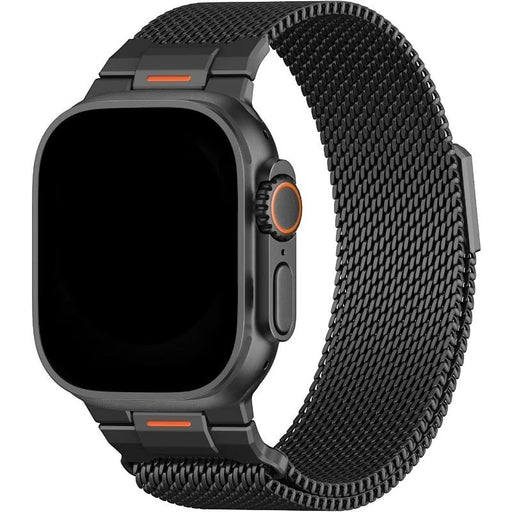 Blessing Sells black magnetic mesh loop strap for Apple Watch Ultra, made of stainless steel with adjustable Milanese band.