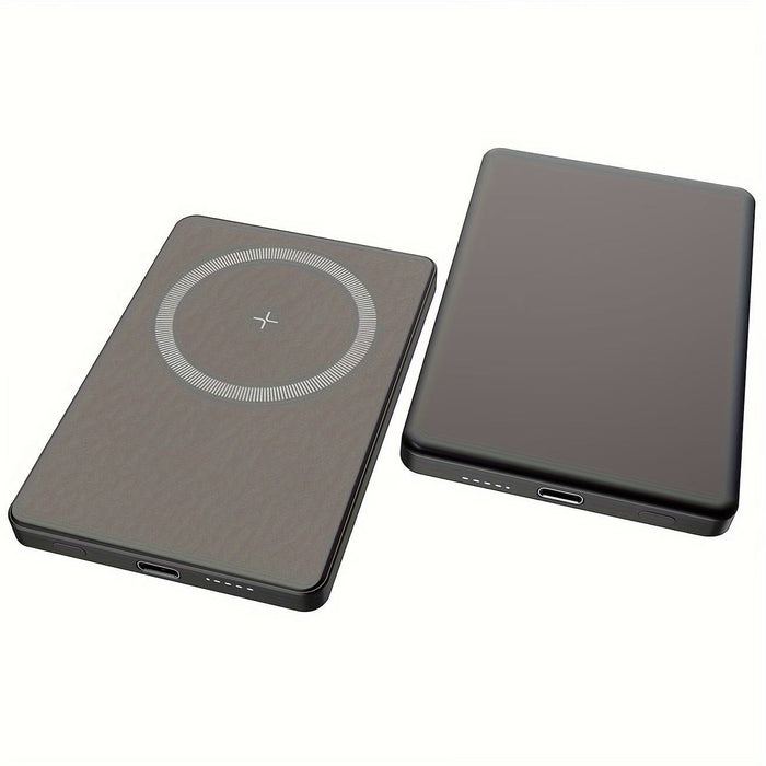 Blessing magnetic wireless charging power bank in dark grey, slim and portable with USB-C port.