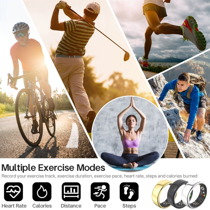 Blessing Smart Ring for women in pink, a stylish health tracker for yoga, cycling, running, and climbing. Features multiple exercise modes.