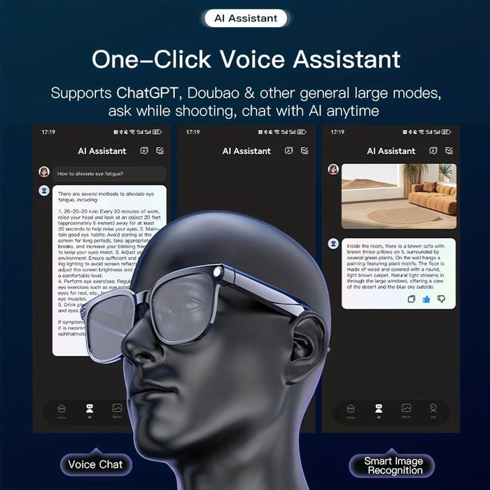 Blessing Sells AI smart glasses with 4K camera, voice assistant, real-time translation, and object recognition. Ultra-light design.