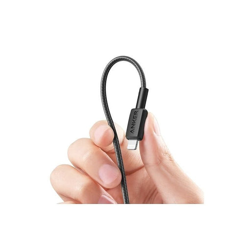 Blessing Sells Anker braided USB-C to Lightning cable in dark grey, 6ft long, MFi certified for Apple devices.