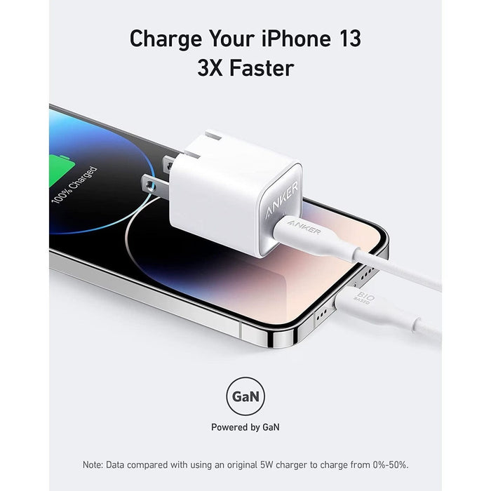 Blessing Sells white Anker Nano GaN charger and 240W braided USB-C cable charging an iPhone 13.