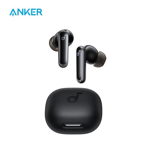 Blessing SellsHere Soundcore P40i by Anker black wireless earbuds with charging case, featuring noise cancelling and heavy bass.