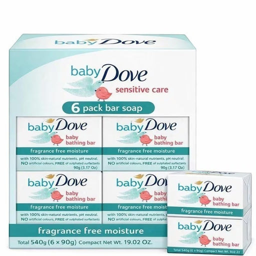 Blessing Sells Baby Dove Sensitive Care 6 pack bar soap, fragrance-free moisture, pH neutral, 100% skin-natural nutrients.