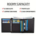 Blessing Sells black genuine leather three-fold wallet for men with 13 card slots, coin purse, and cash compartments.