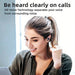Blessing Sells black wireless earbuds with noise-canceling microphone, worn by a smiling woman with her hair in a ponytail.