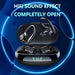 Blessing Sells black true wireless earbuds with ear hooks and LED charging case display.