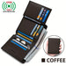 Blessing Sells brown genuine leather three-fold wallet for men with 13 card slots and RFID anti-theft protection.