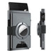 Blessing Sells grey aluminium card wallet for men with AirTag slot, RFID blocking, and quick ejector button.