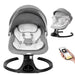 Blessing Sells grey fabric baby swing with white padded seat, canopy, and 15-point safety belt. Includes remote control.