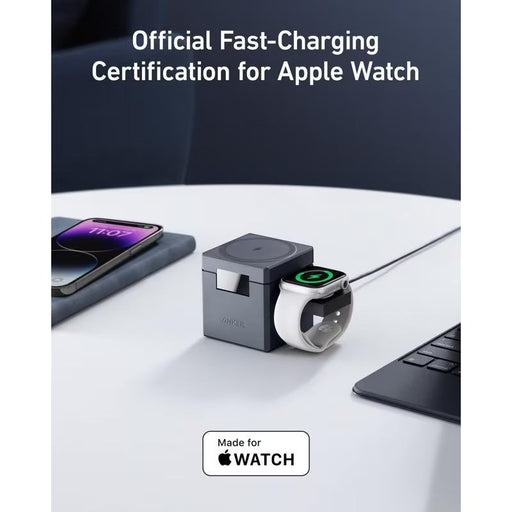 Blessing Sells magnetic charging dock for phone and Apple Watch, grey, modern design.