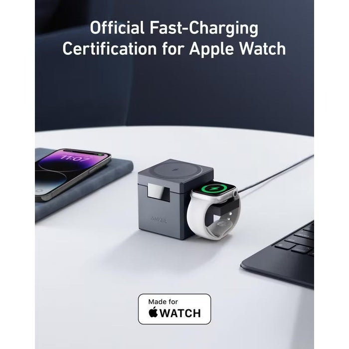 Blessing Sells magnetic charging dock for phone and Apple Watch, grey, modern design.