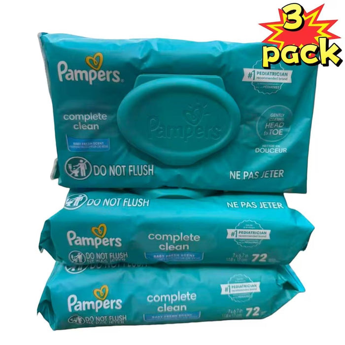 Blessing Sells 3 pack of Pampers Complete Clean baby wipes, baby fresh scent, 72 wipes per pack.