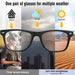 Blessing Sells black frame glasses with photochromic lenses that adapt to light conditions, clear indoors and tinted outdoors.