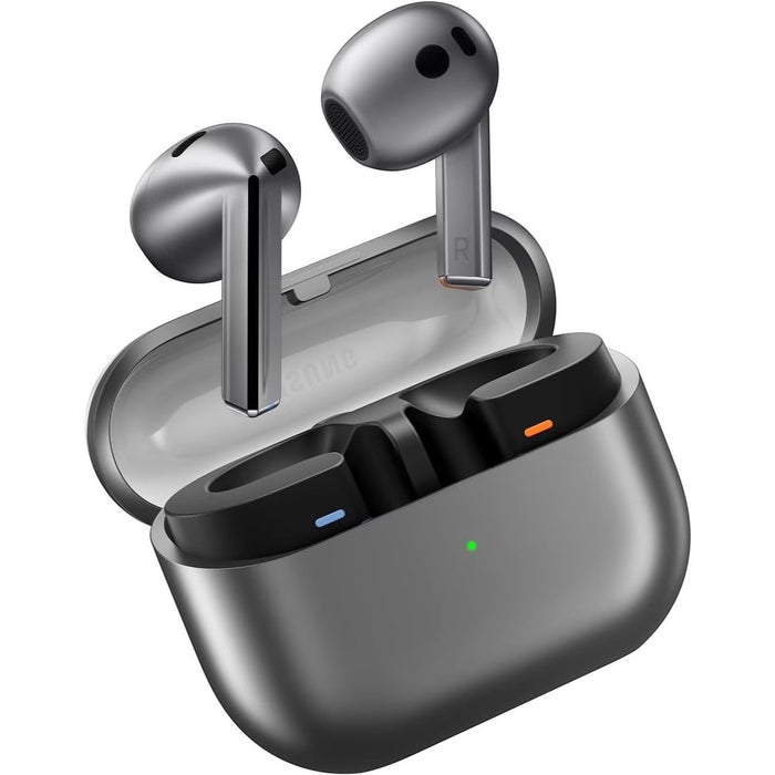 Blessing Sells Samsung Galaxy Buds 3 refurbished grey true wireless earbuds with charging case, AI sound, noise cancelling.