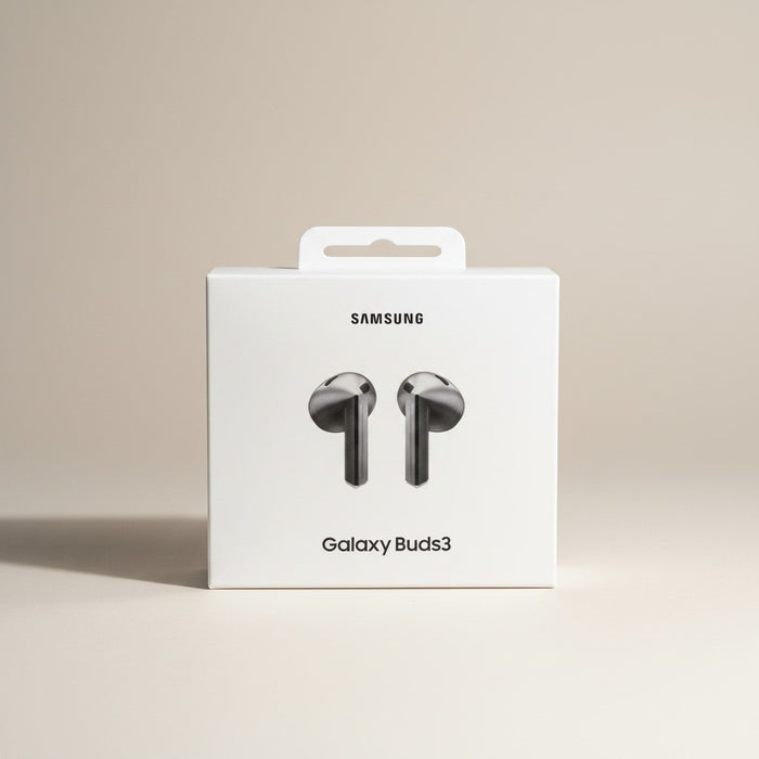 Blessing Sells Samsung Galaxy Buds 3 (Refurbished) in silver, featuring AI sound and noise cancelling. Boxed product.