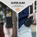 Blessing Sells slim black carbon fiber RFID blocking metal wallet with pop-up card holder and zipper pocket.