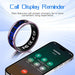 Blessing Sells fashionable smart ring with blue LED display, showing call reminder next to a smartphone screen.
