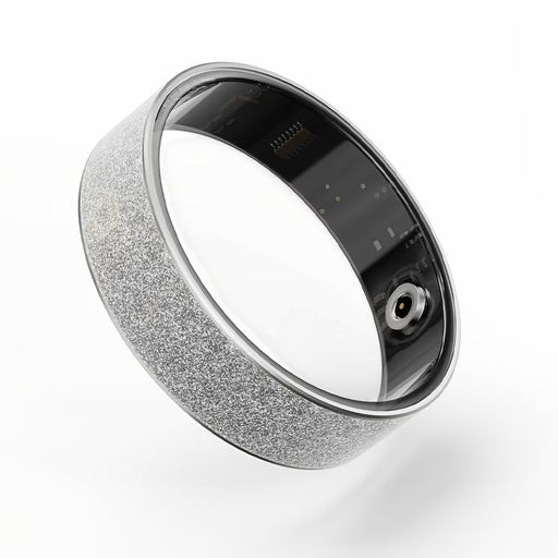 Blessing Sells smart ring with diamond inlay, silver, fitness tracker, sleep tracker, unisex style.