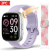 Blessing SellsHere smart watch with a lavender band and a pink and white braided replacement band. The watch face shows time, date, steps, and heart rate.