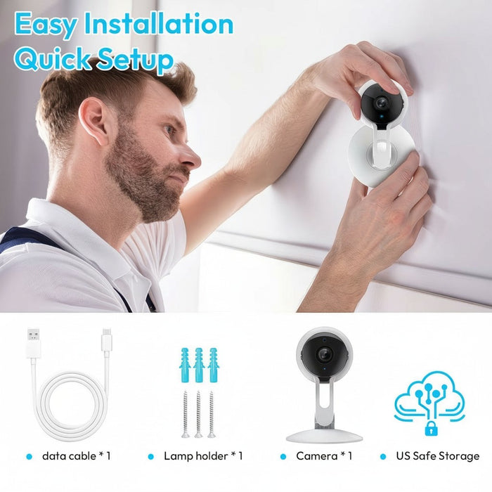 Blessing Sells white wireless AI security camera with two-way talk, motion detection, and night vision.
