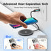 Blessing Sells compact black wireless charging pad with advanced heat separation tech, charging a blue smartphone.