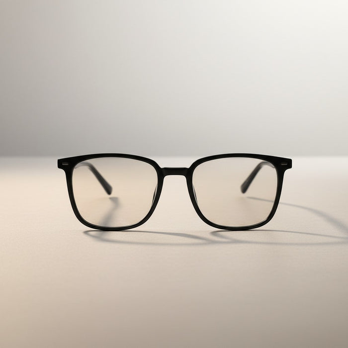 Blessing Sells unisex matte black full-frame smart glasses with photosensitive, anti-blue light lenses.