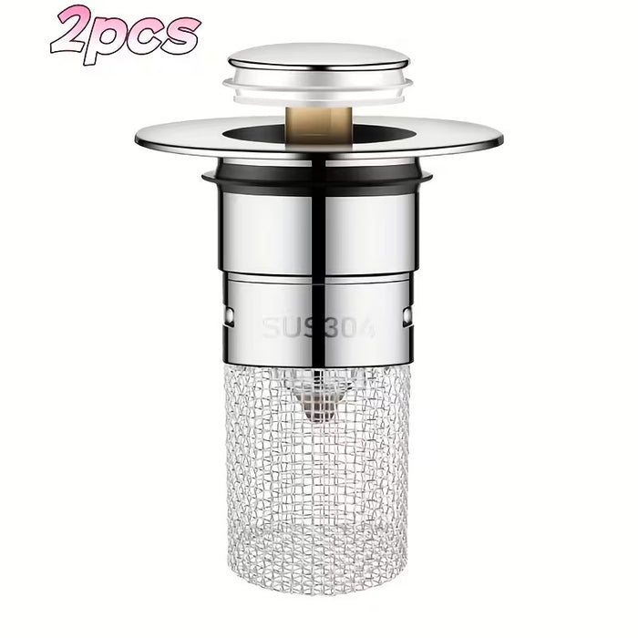 Stainless Steel Pop-Up Bathroom Sink Drain Stopper with Anti-Clog Strainer Basket