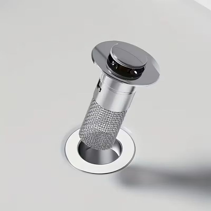 Stainless Steel Pop-Up Bathroom Sink Drain Stopper with Anti-Clog Strainer Basket