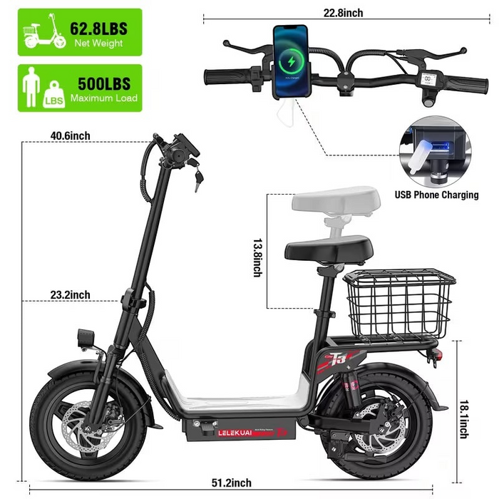 Heavy-Duty Electric Scooter with Seat for Adults