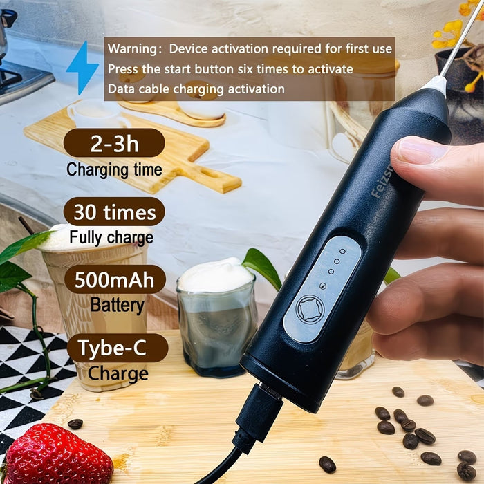 Electric Milk Frother Handheld USB Rechargeable Coffee